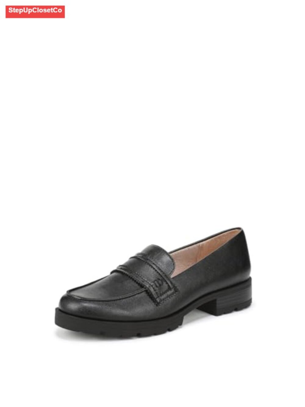 Faux Leather Slip On Loafers Block Heel Comfort Women's Shoes